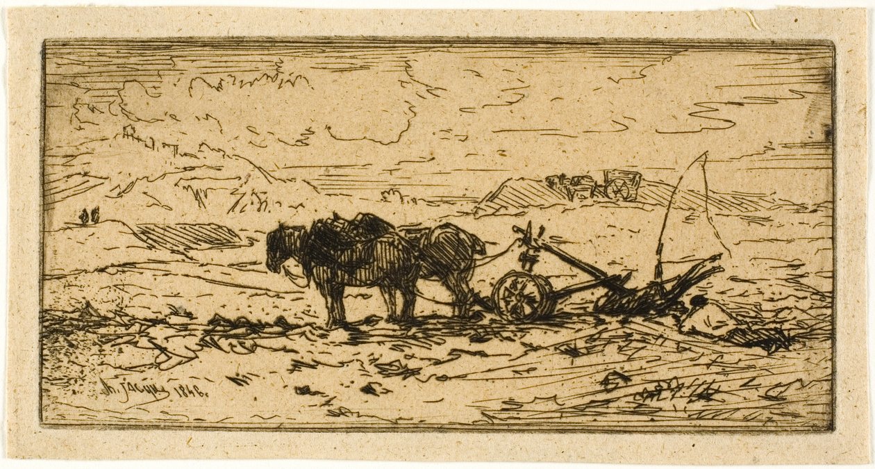 Ploughman och hans lag vilar av Charles Emile Jacque