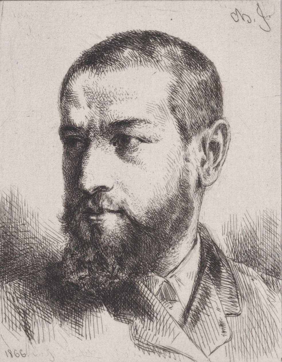 Porträtt av J.J. Guiffrey, 1866. av Charles Emile Jacque