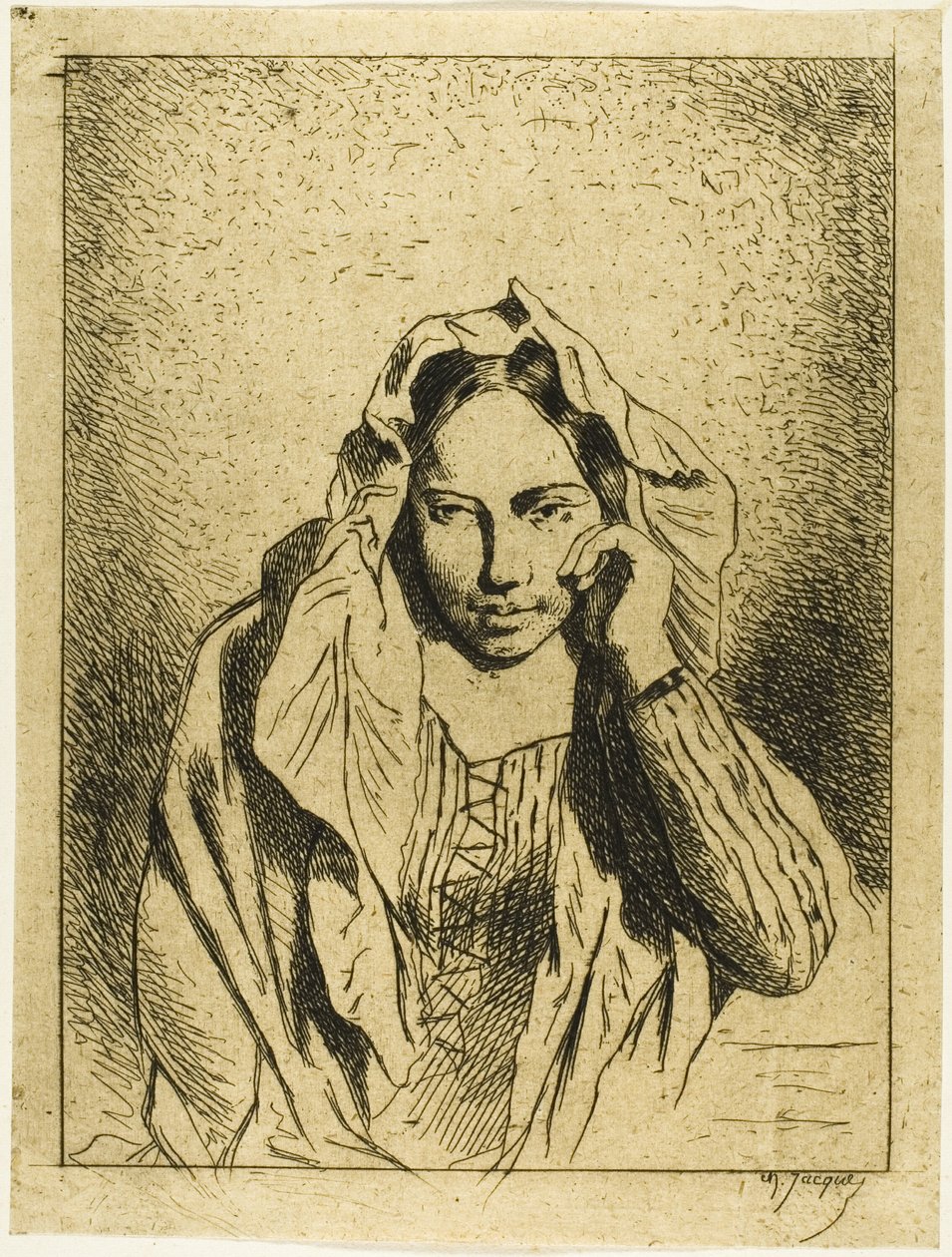 Porträtt av en sittande kvinna av Charles Emile Jacque
