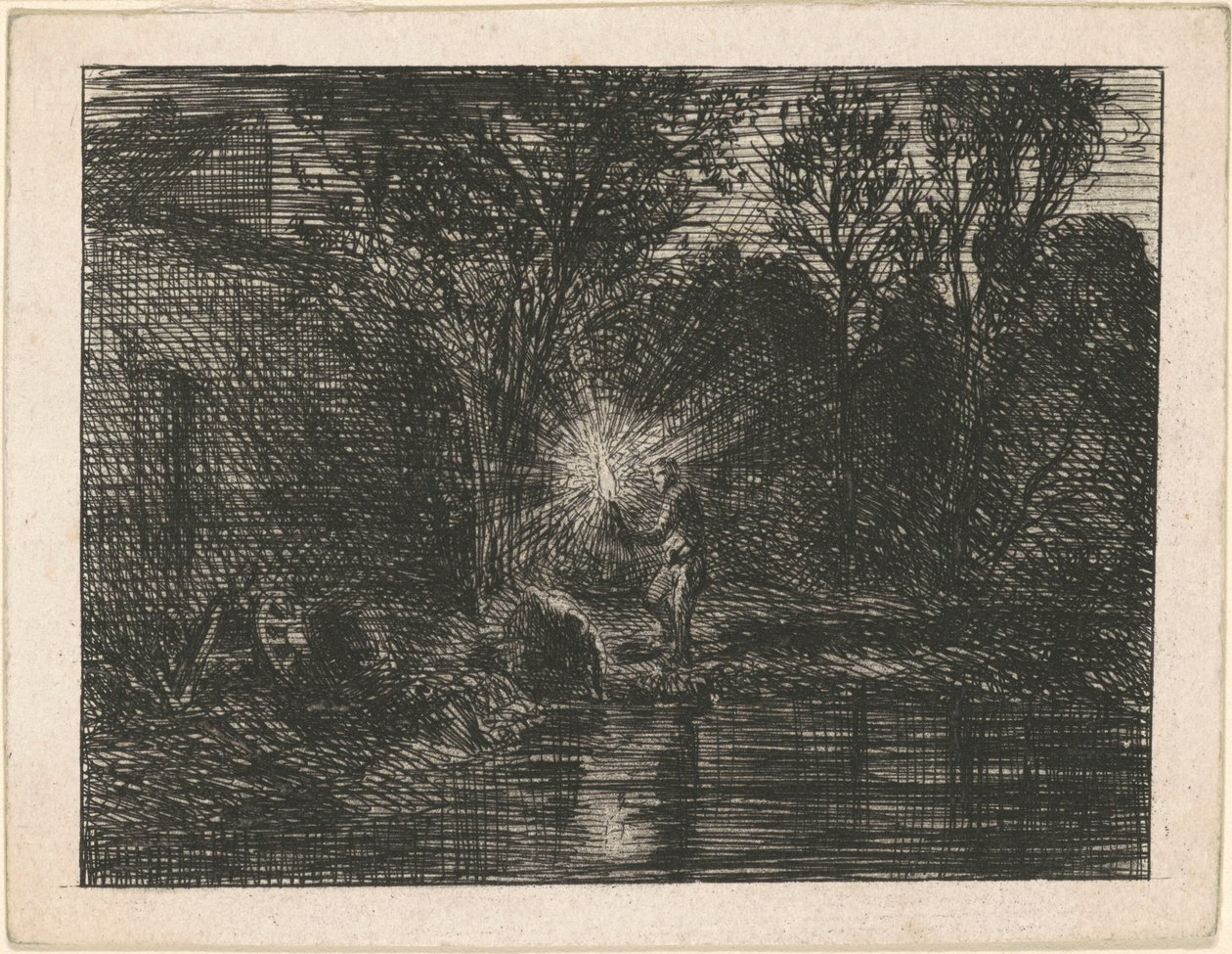 Flodstrand på natten av Charles Emile Jacque