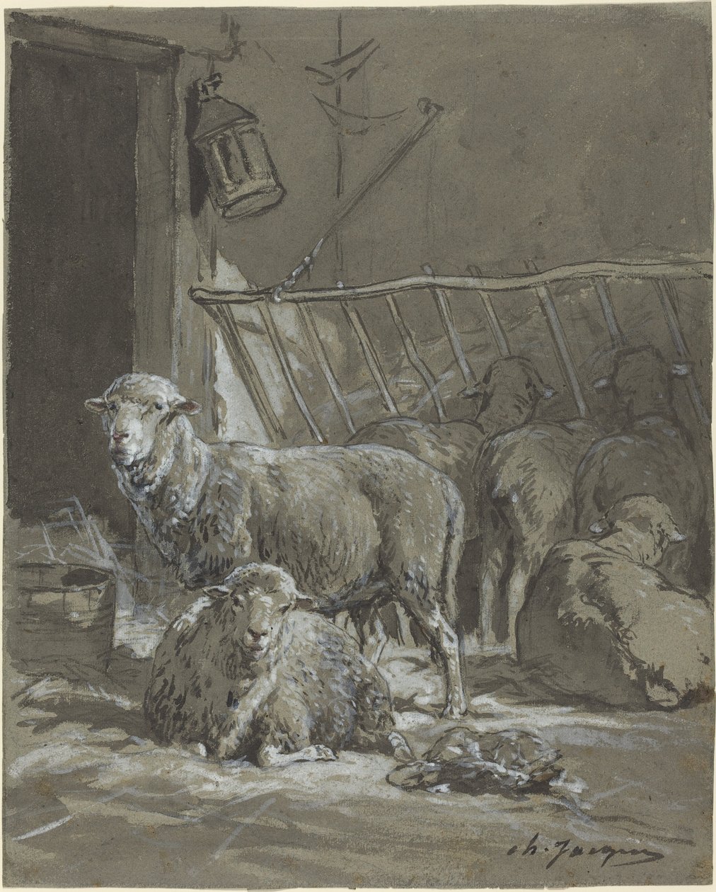 Får i en krubba av Charles Emile Jacque