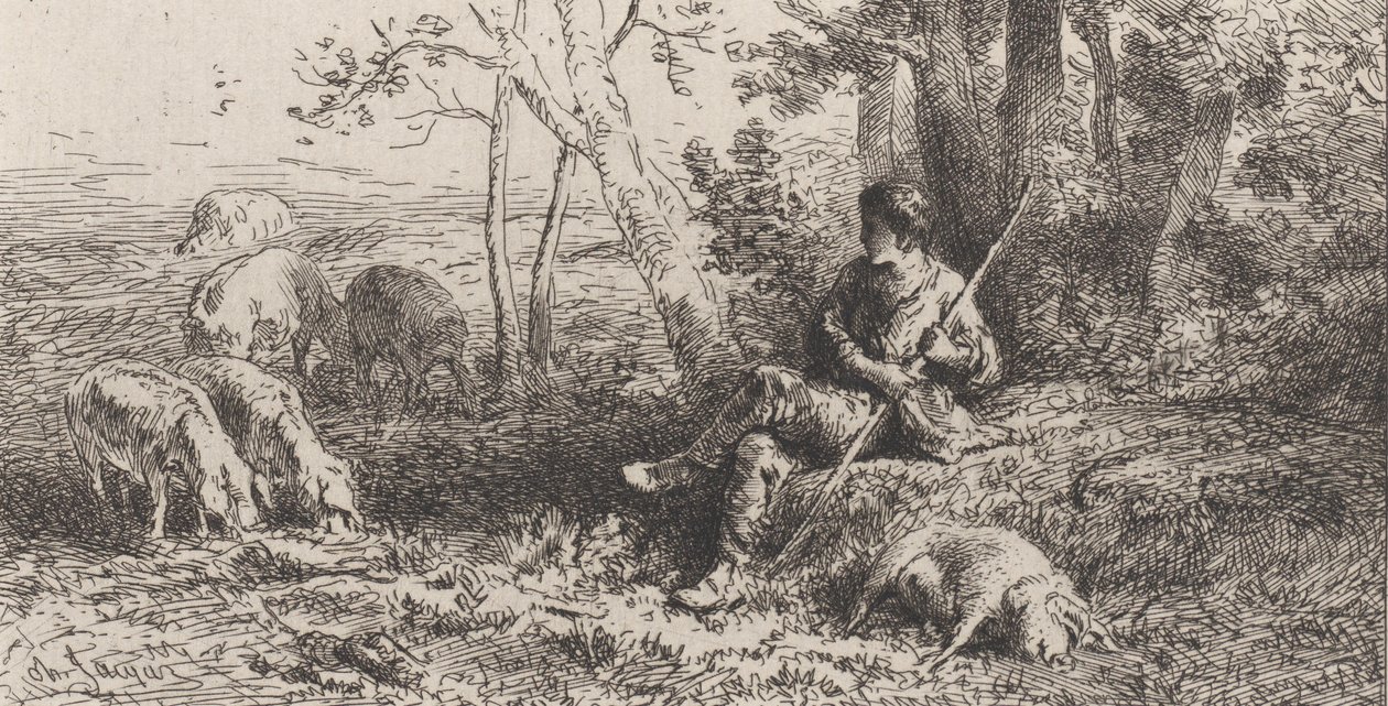 Liten svinbesättning, 1864. av Charles Emile Jacque