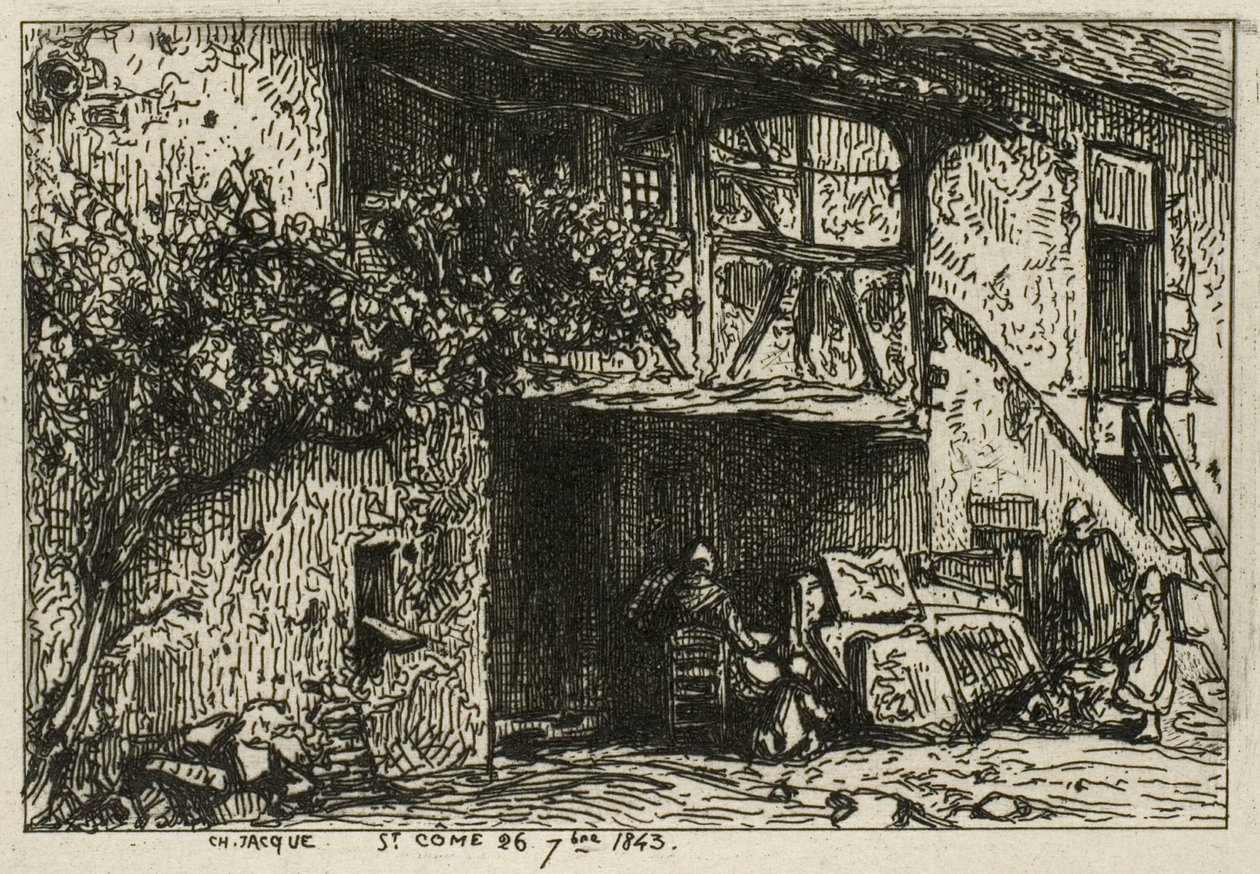 Trappor framför ett hus av Charles Emile Jacque