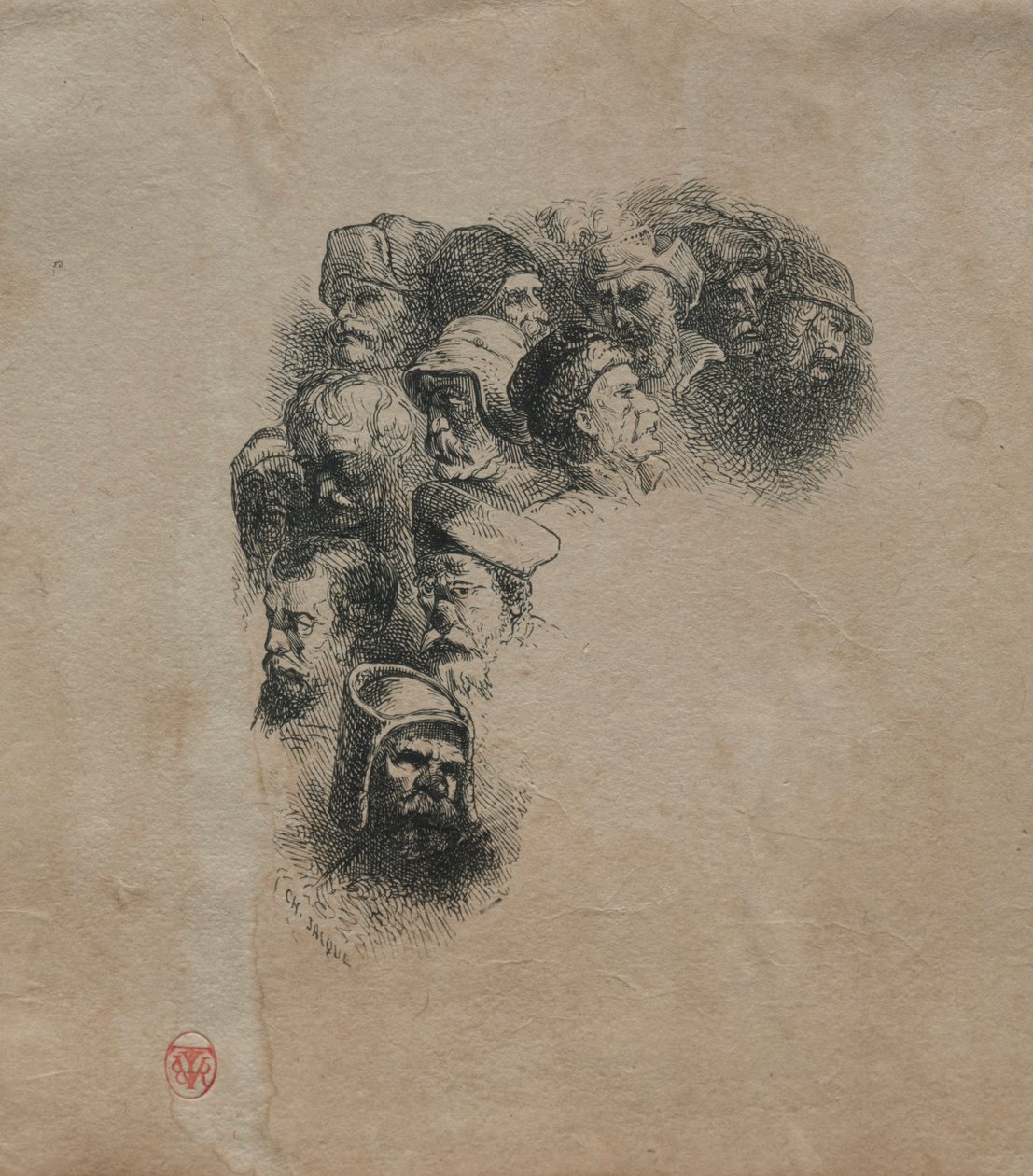 Studie av huvuden. av Charles Emile Jacque