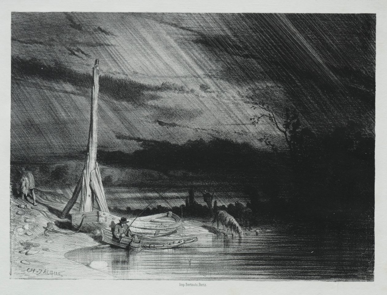 Fiskaren, regnväder, 1847. av Charles Emile Jacque