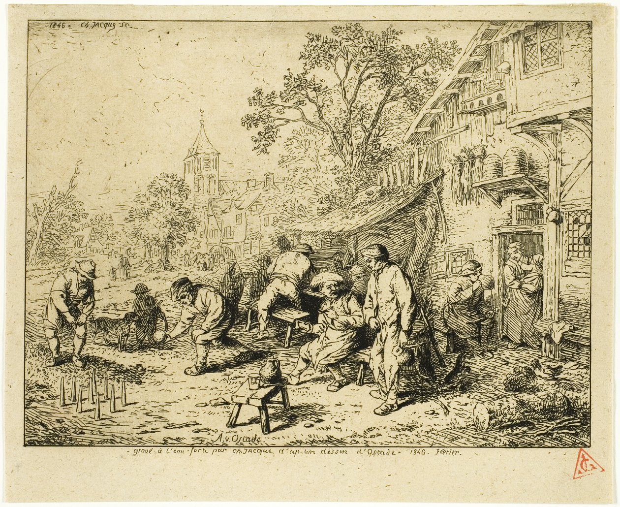 Ninepin-spelarna av Charles Emile Jacque
