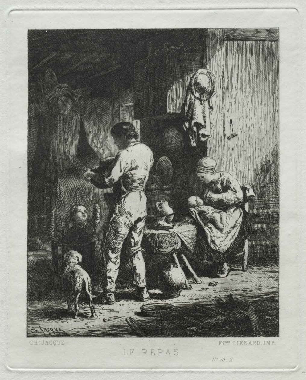 The Repast. av Charles Emile Jacque