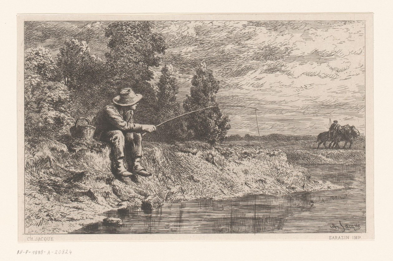Fiskare på vattnet Peche au gardon av Charles Emile Jacque