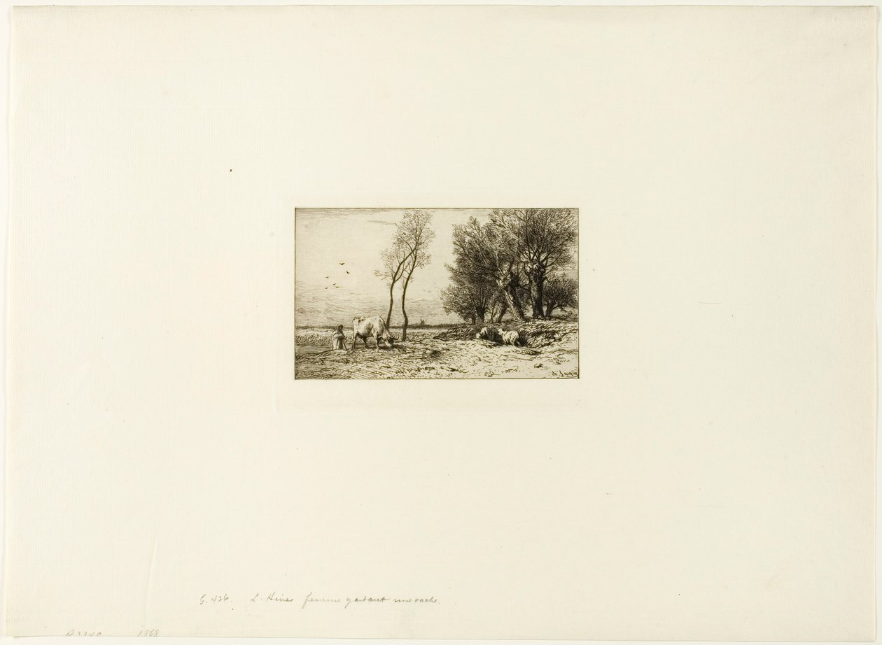 Vinterlandskap med herdinna av Charles Emile Jacque