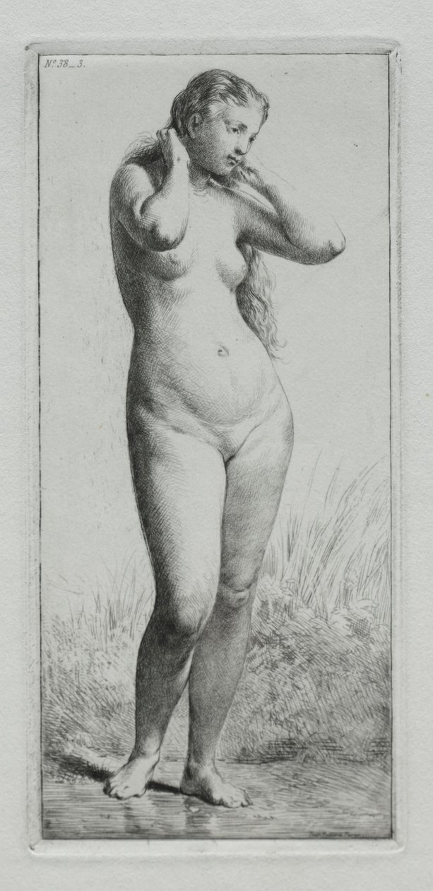 Ung kvinna som badar. av Charles Emile Jacque