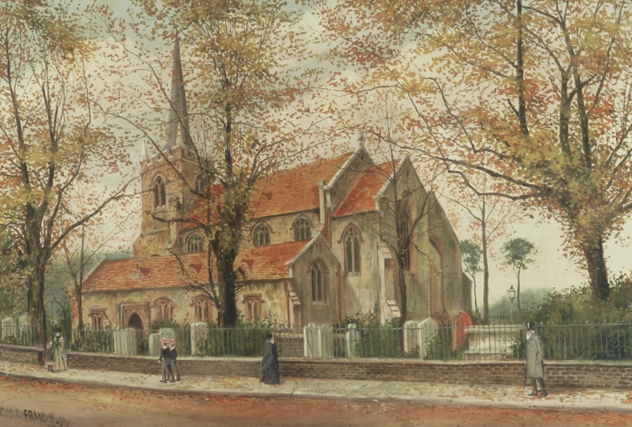 Vy över St Marys Church, Stoke Newington av Charles Francis