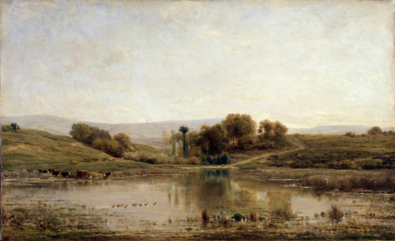 En damm, 1858. av Charles Francois Daubigny