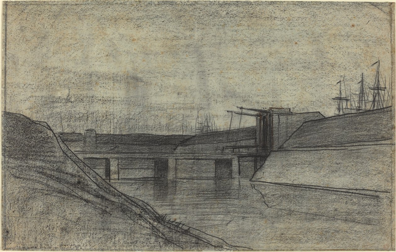 Bro över en mynning av Charles Francois Daubigny