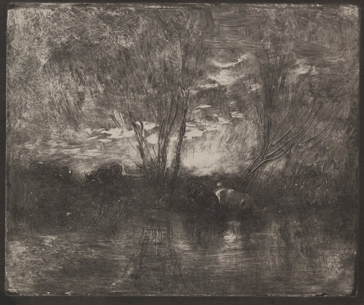 Kor på en vattningsplats av Charles Francois Daubigny