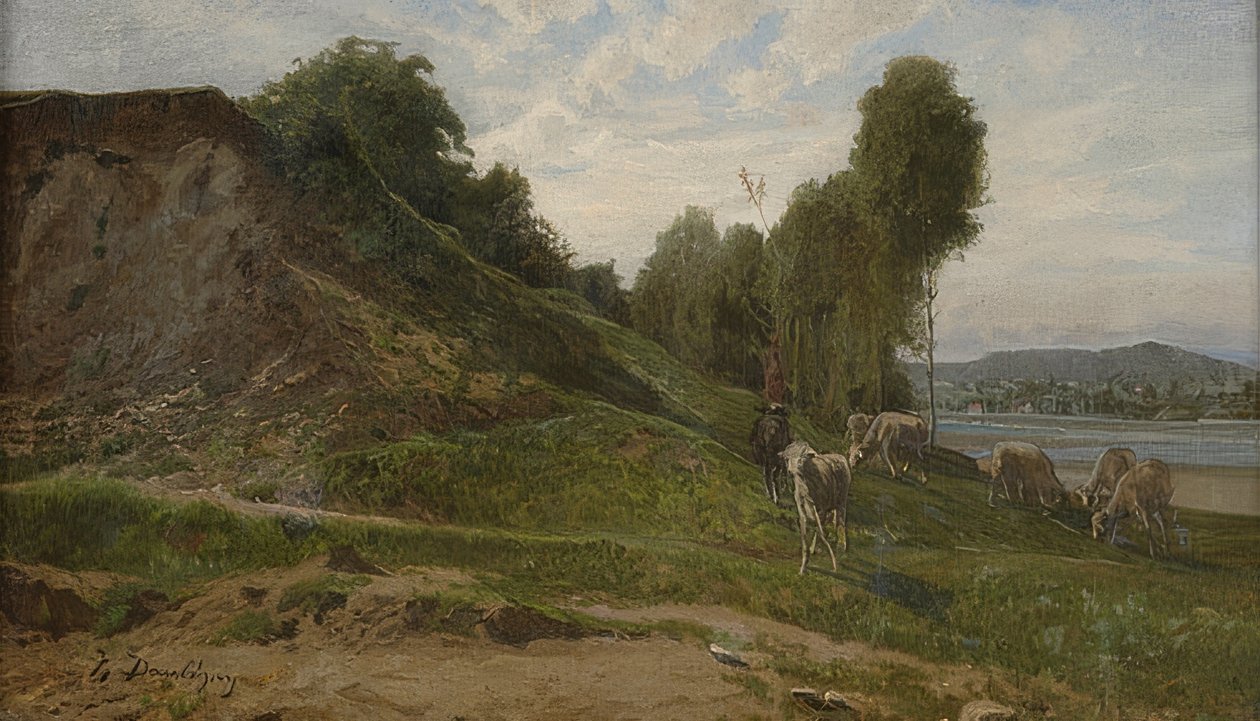 Landskap med får. Omkring 1855 av Charles Francois Daubigny
