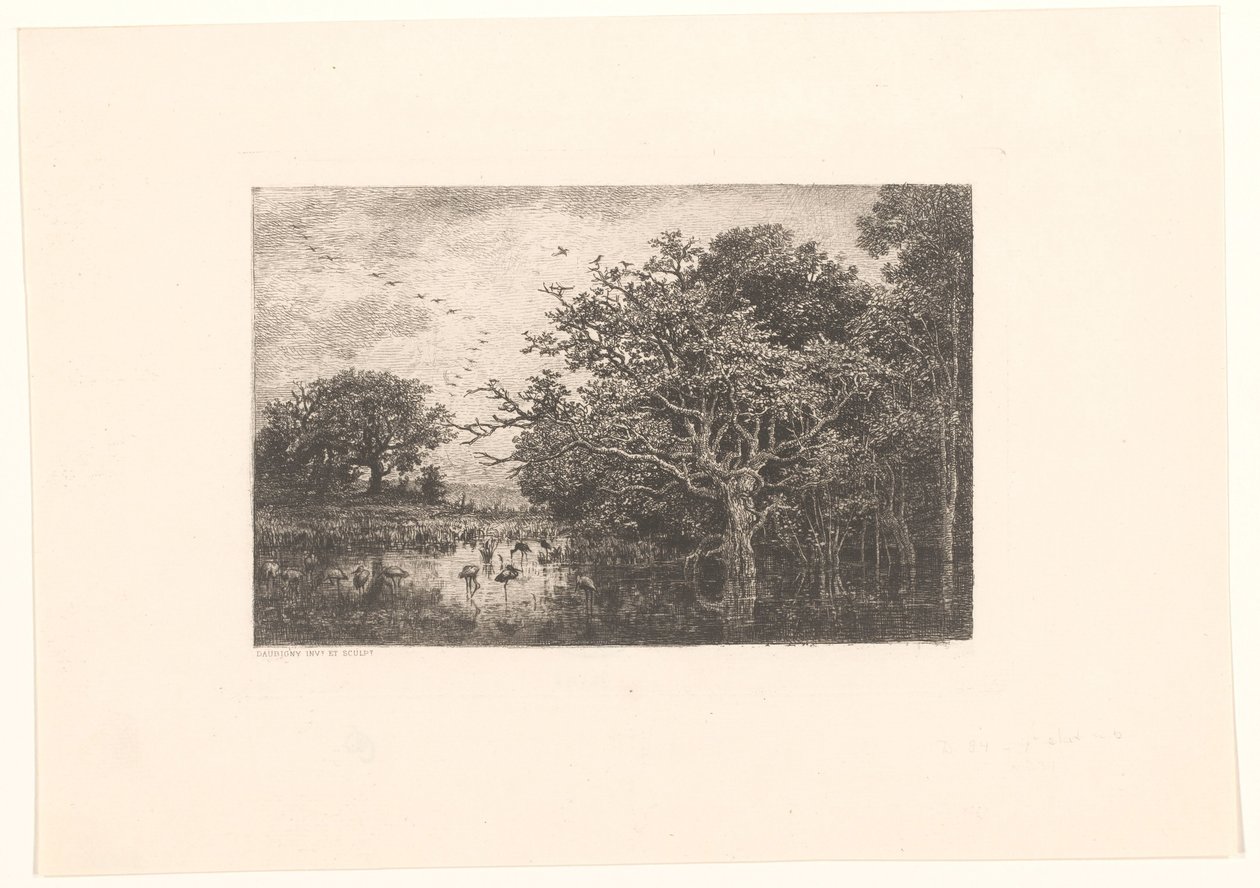 Moeras träffade ooievaars Storkkärret av Charles Francois Daubigny