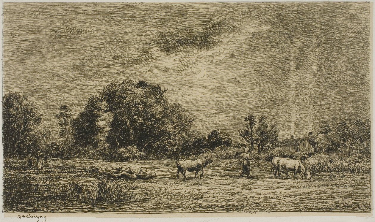 Månuppgång av Charles Francois Daubigny