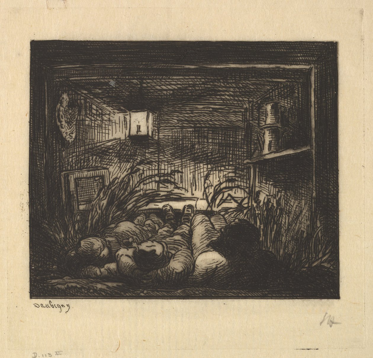 Sova ombord på båten, 1861. av Charles Francois Daubigny