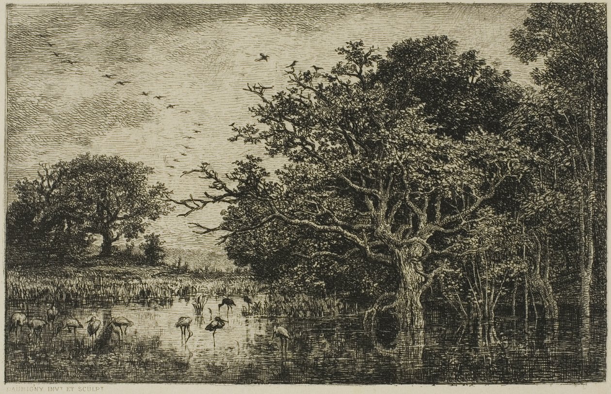 Kärret med storkar av Charles Francois Daubigny