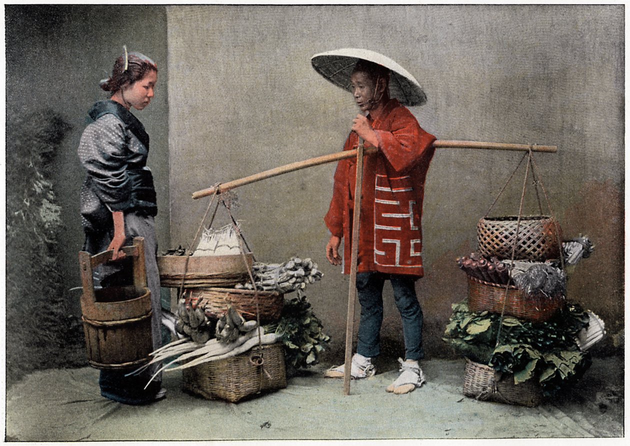 Grönsakshandlare i Japan, c1890 av Charles Gillot