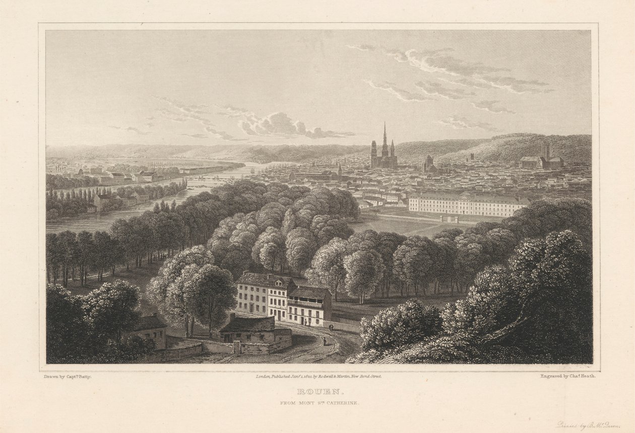 Rouen, från Mont Sainte Catherine av Charles Heath