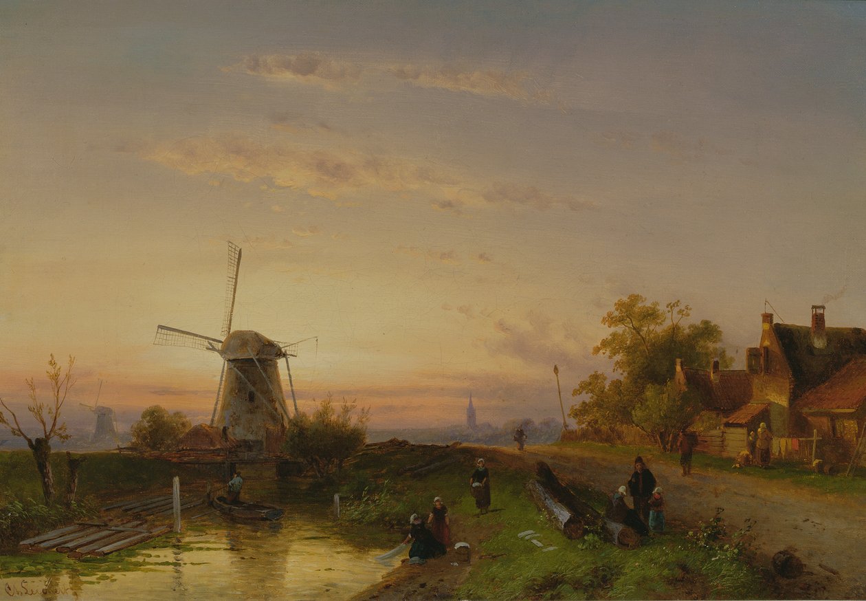 Väderkvarn vid solnedgången av Charles Henri Joseph Leickert