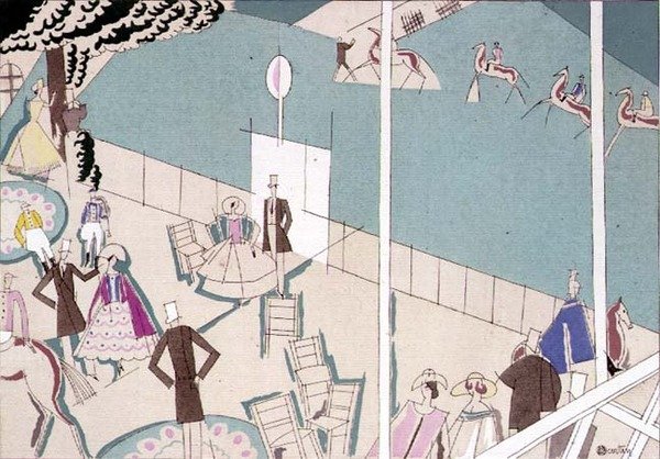 Hästkapplöpning, ca 1920 (stencil på papper) av Charles Martin