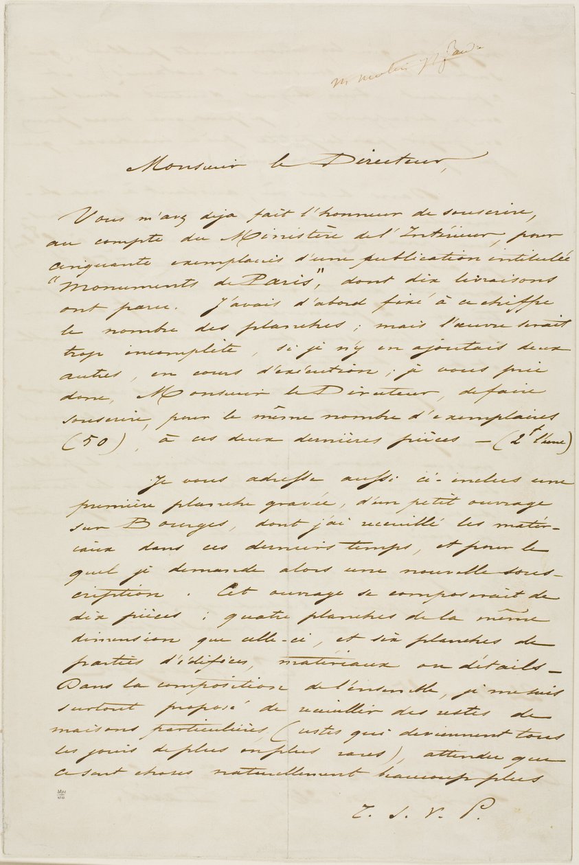 Charles Meryon Autograferat brev av Charles Meryon