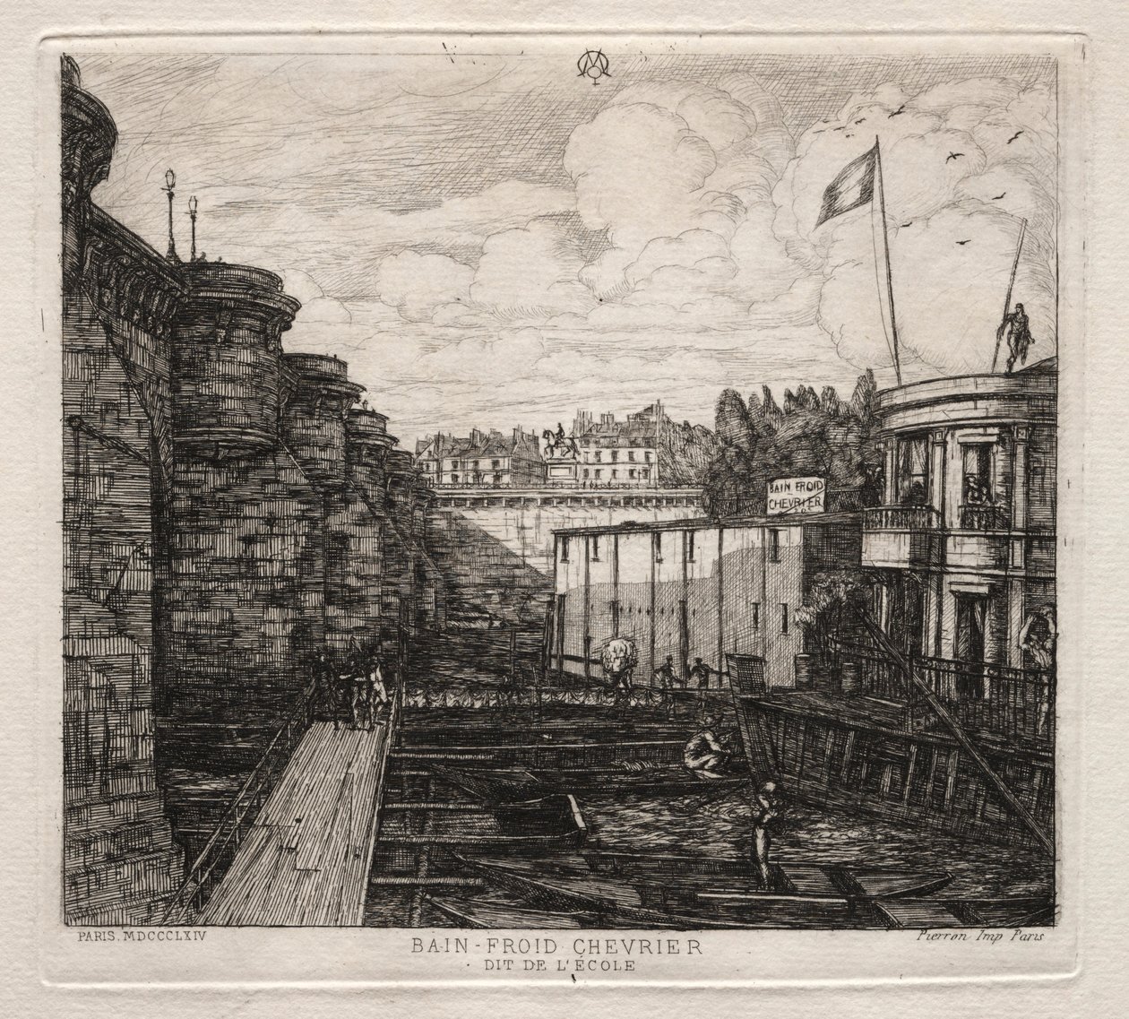 Chevrers anläggning för kallbadhus, Paris av Charles Meryon