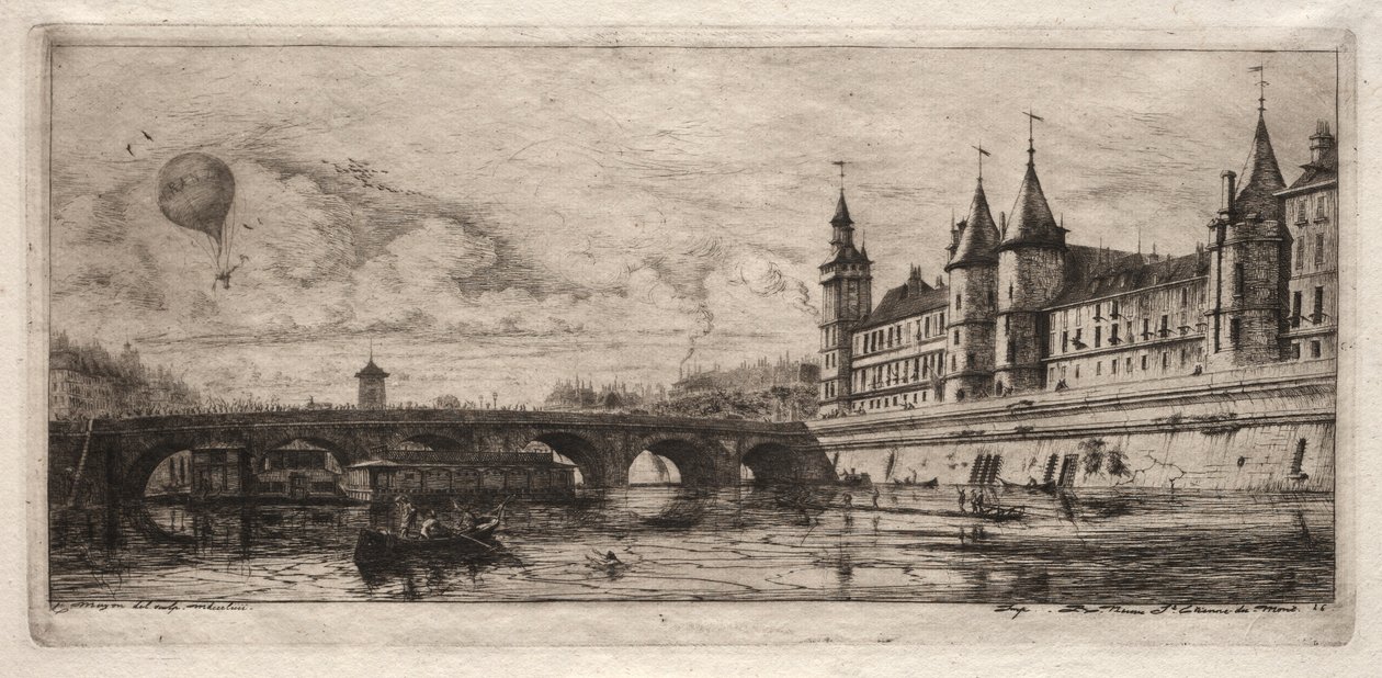 Etsningar av Paris: Exchange Bridge, 1854. av Charles Meryon