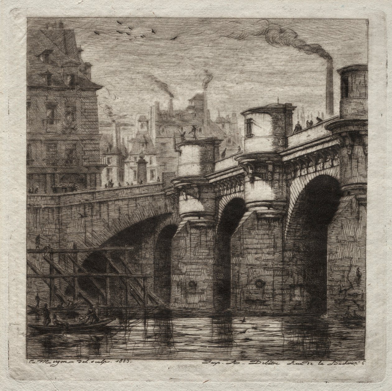 Etsningar av Paris: Den nya bron, 1853. av Charles Meryon