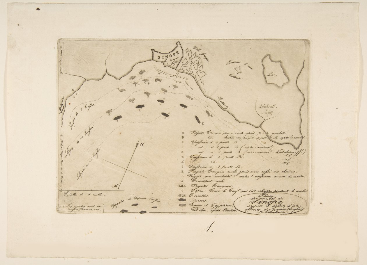Plan för slaget vid Sinope, 1853. av Charles Meryon