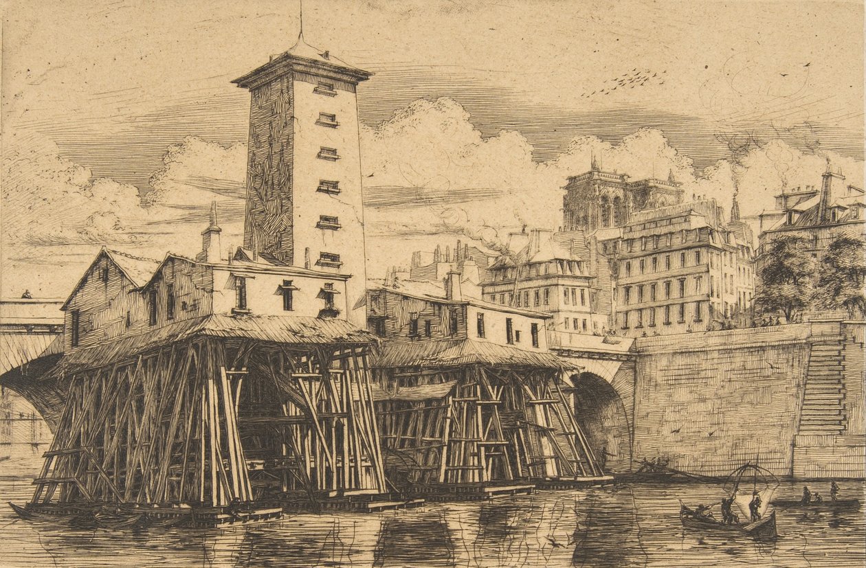 Notre-Dame-pumpen, Paris, 1852. av Charles Meryon