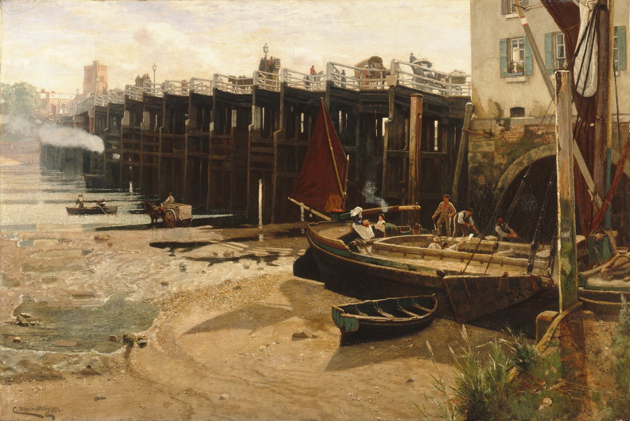Gamla Putney Bridge av Charles Napier Hemy