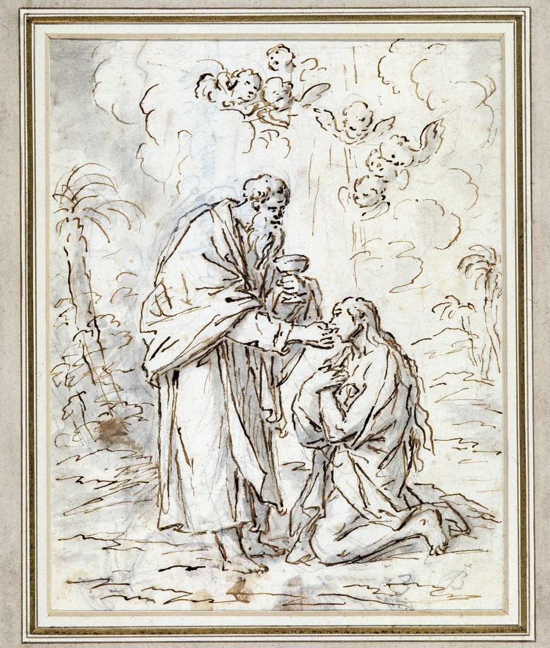 The Last Communion of Mary Madeleine (teckning) av Charles Parrocel
