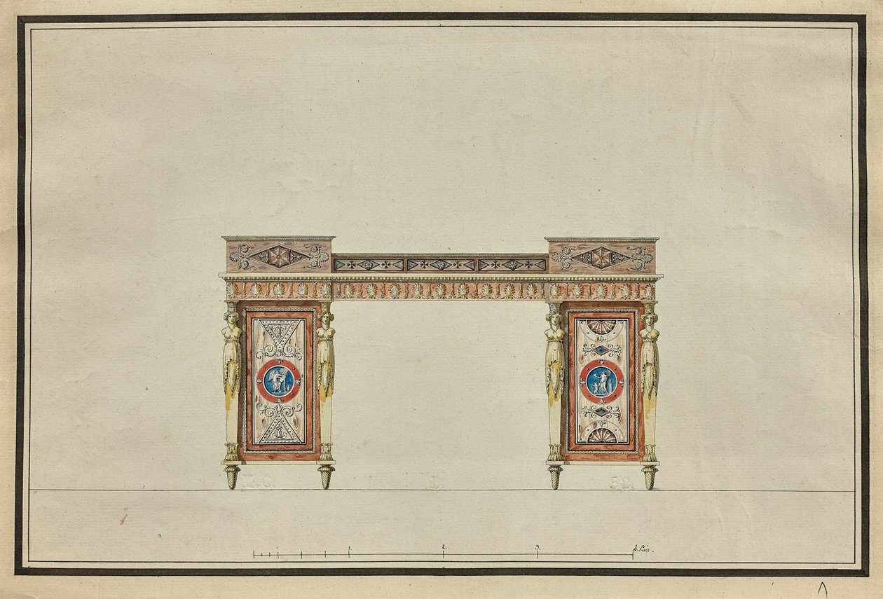 Design av ett skrivbord, c. 1800. av Charles Percier