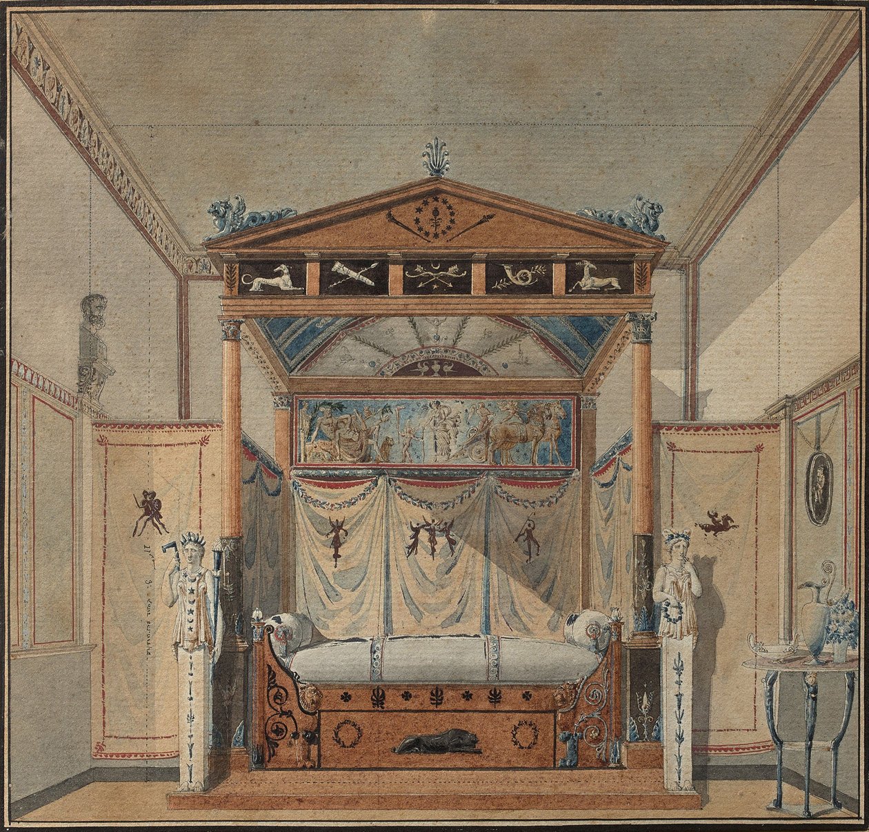 Design av sängen, c.1800 av Charles Percier