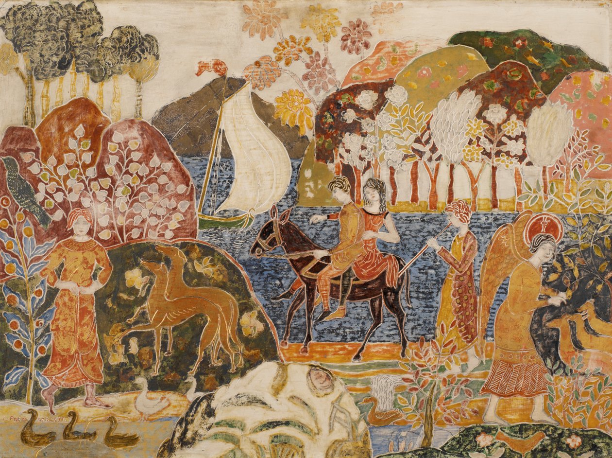 Par på en mula (olja på duk) av Charles Prendergast