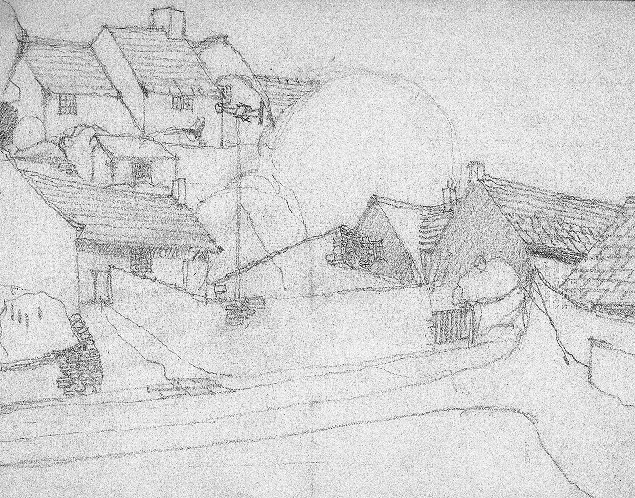 Sketch of English Village, c.1920 av Charles Rennie Mackintosh