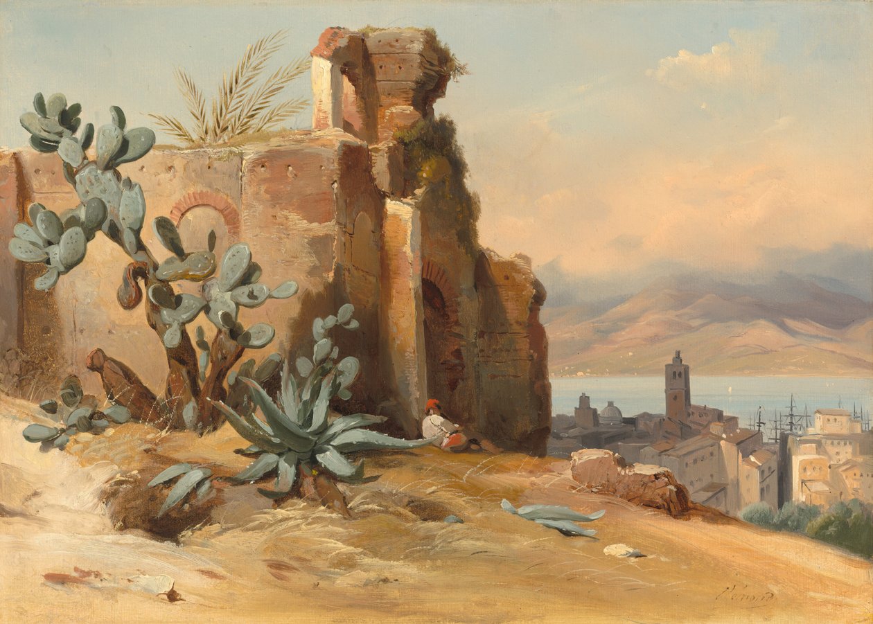 Forntida ruiner nära Messina, Sicilien, 1842. av Charles Rémond