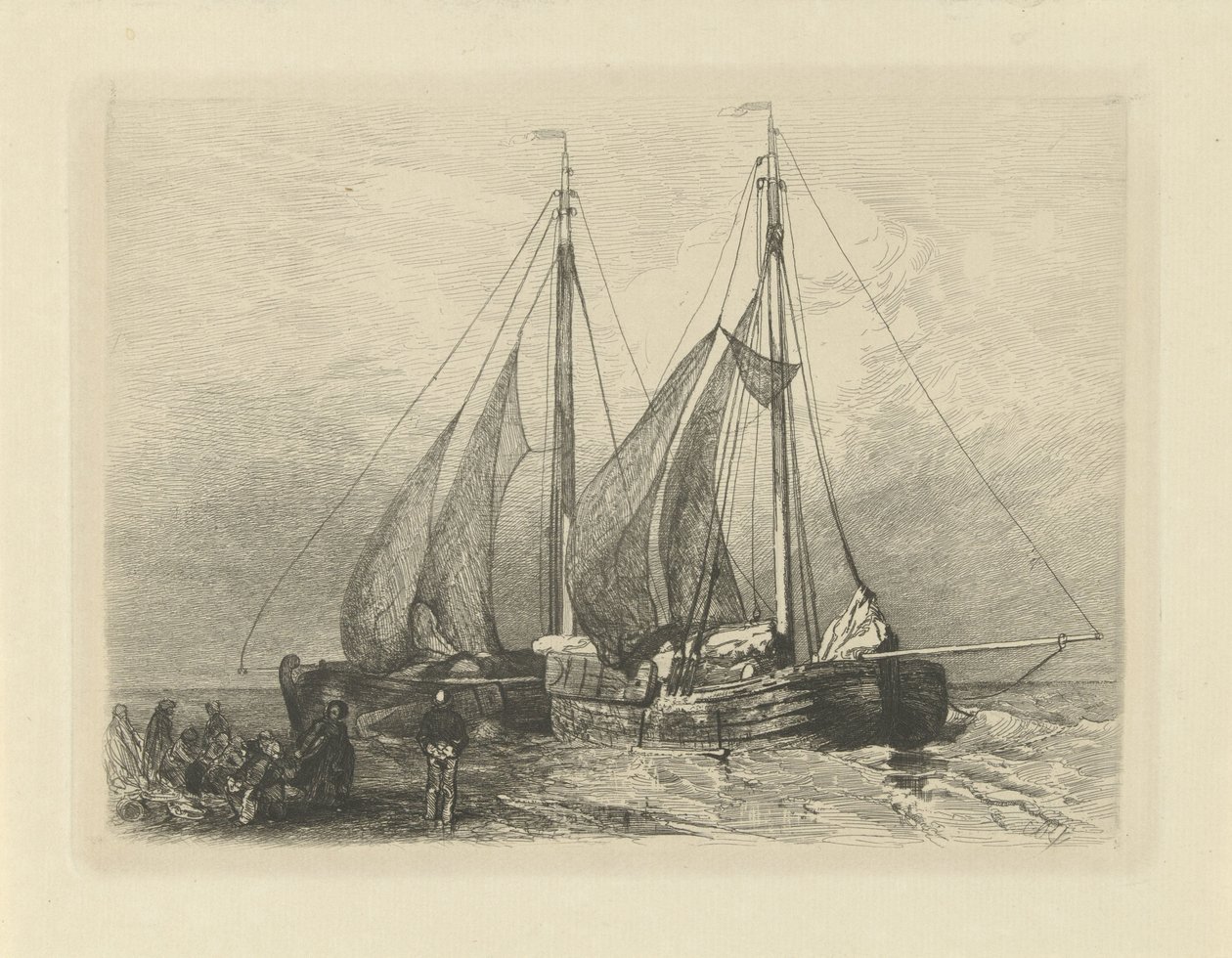 Segelfartyg på en strand av Charles Rochussen