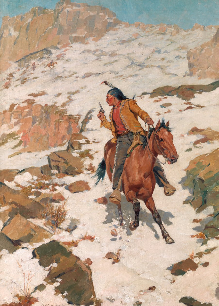 I Hot Pursuit, efter 1900. av Charles Schreyvogel