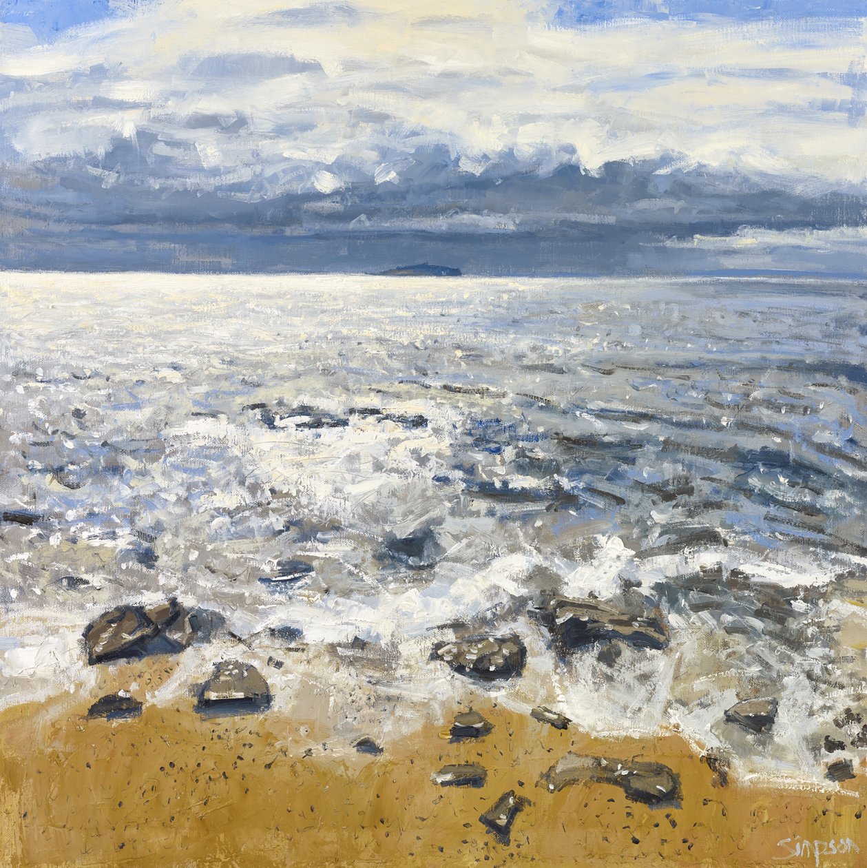 Crail Shore, 2015 (olja på duk) av Charles Simpson