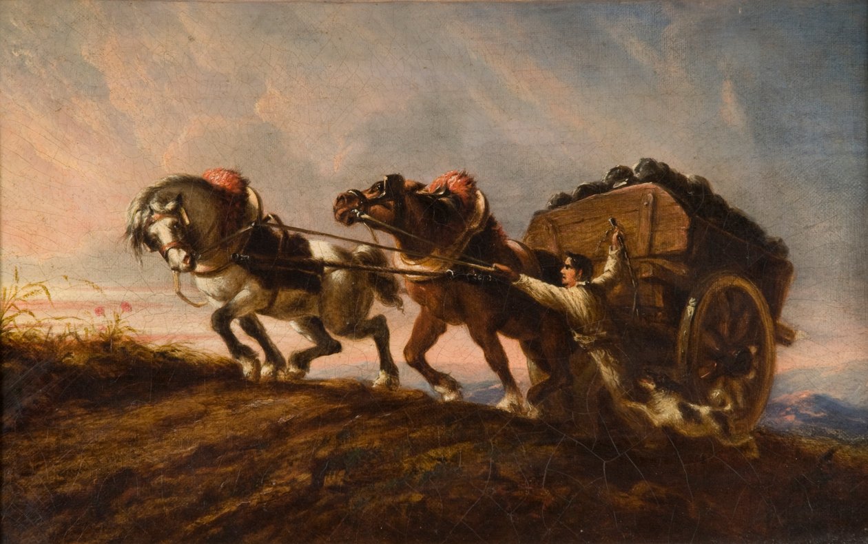 Hästar som anstränger sig för att bära en last, 1864 av Charles Verlat