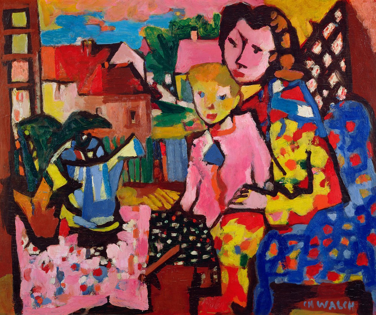 Mother and Young Boy (olja på duk) av Charles Walch