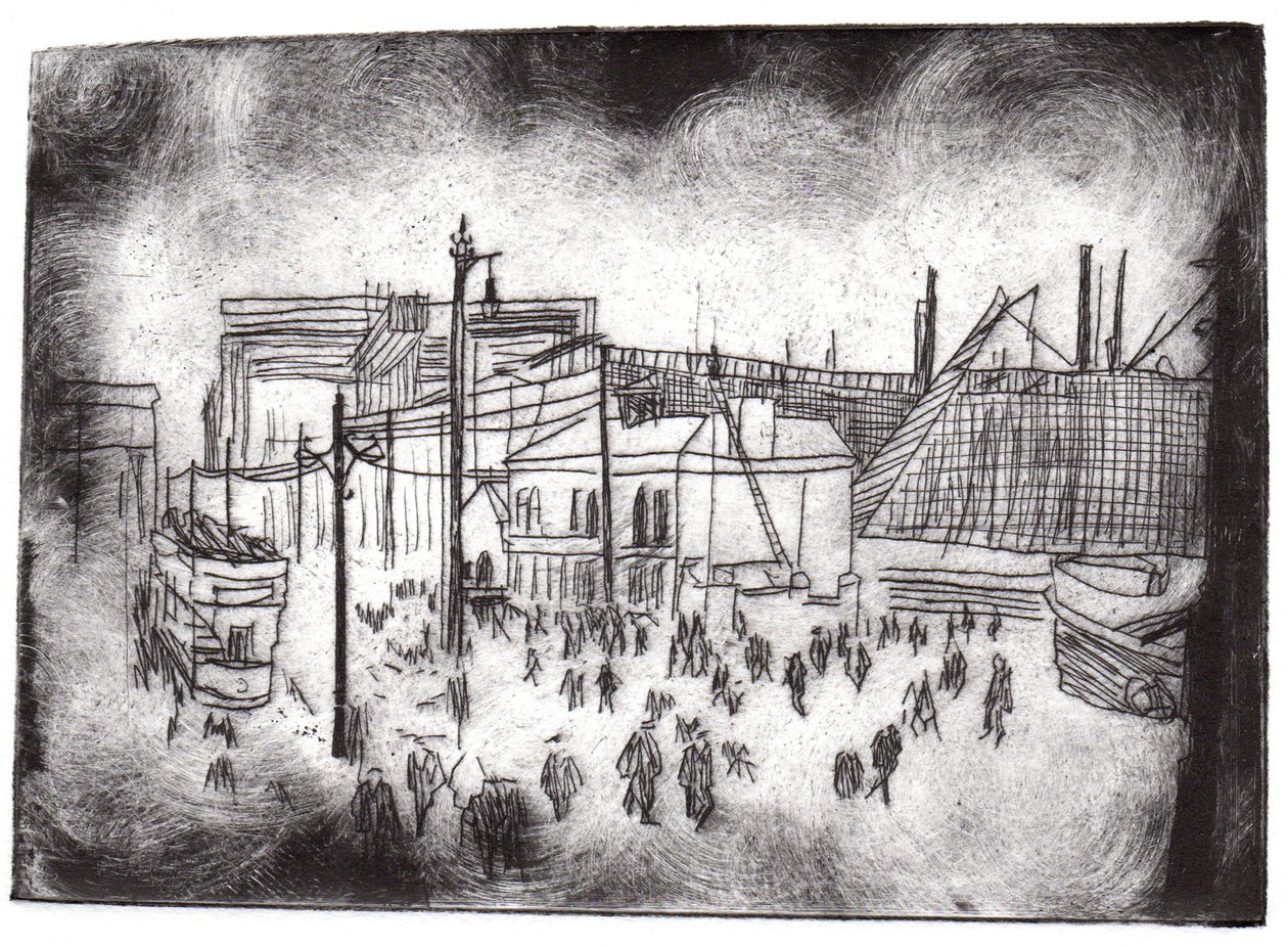 Belfast Docks, 2015 (torrpunktsetsning och digital) av Charlotte Orr