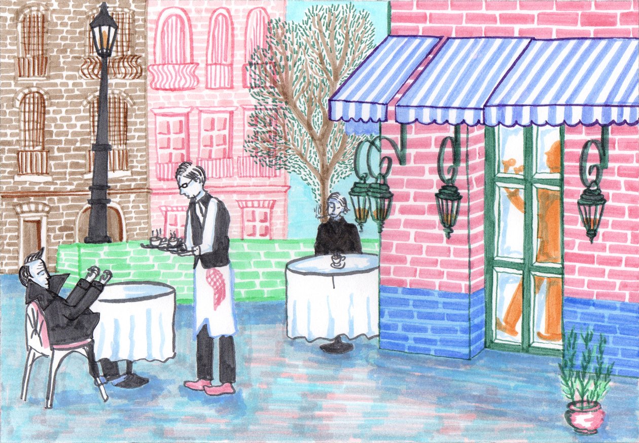 Café, 2017 (penselpennor) av Charlotte Orr