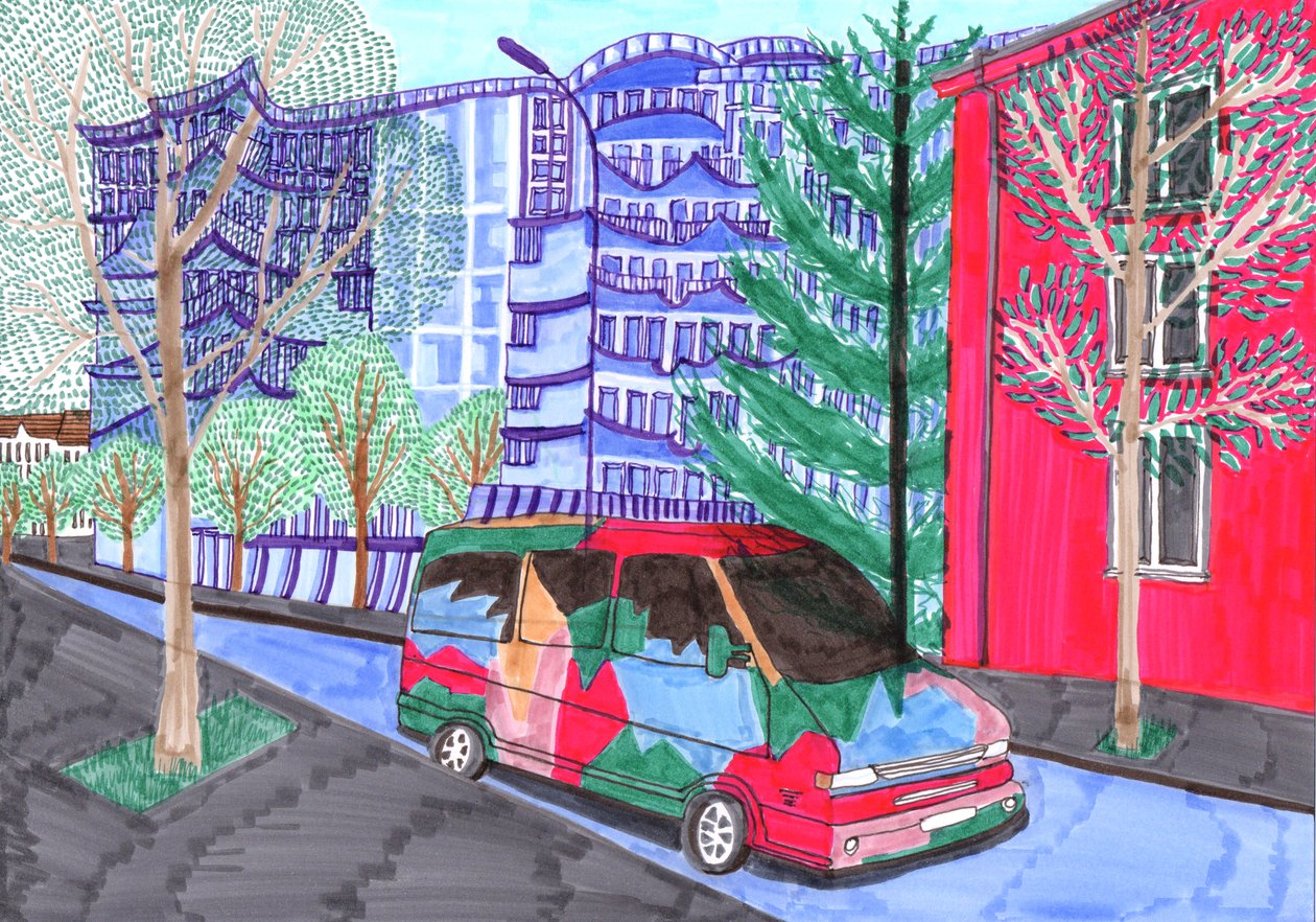 Koloniestraße, Bröllop, 2017 (penselpennor) av Charlotte Orr