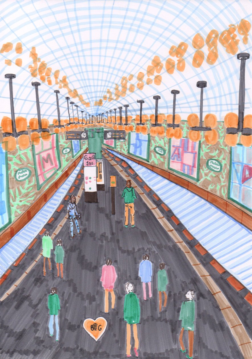 Märkisches Museum UBahn, 2017 (penselpennor) av Charlotte Orr