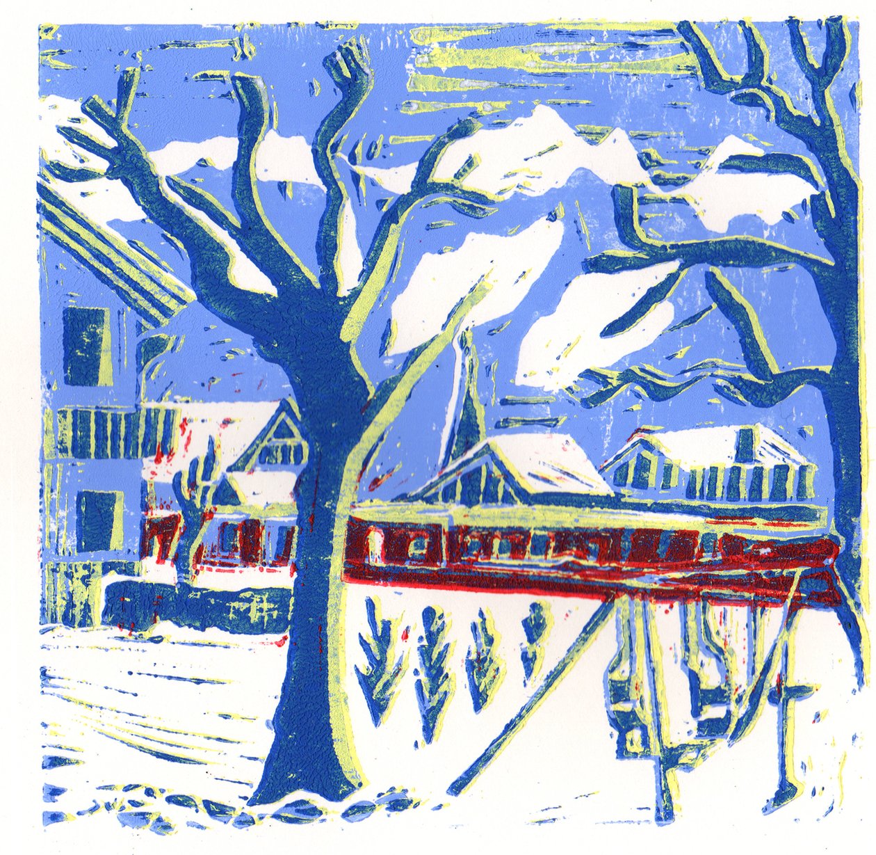 Mayrhofen Trees, 2015 (linotryck) av Charlotte Orr